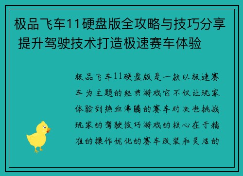 极品飞车11硬盘版全攻略与技巧分享 提升驾驶技术打造极速赛车体验